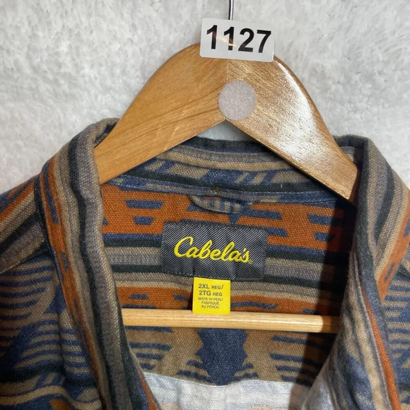 Cabela's 2XL Regular Southwestern Button Up Men's Pocket Fleece Cotton Collared - Picture 2 of 10